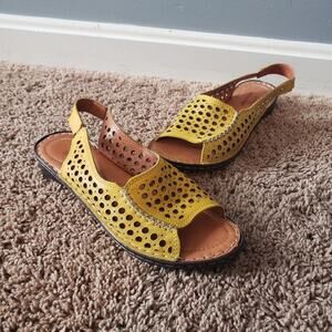 Spring Step Yellow Tan Sandals with Perforated Design 36